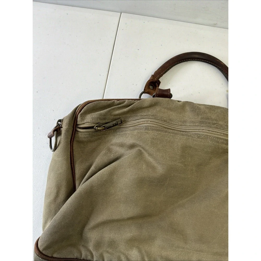 VTG LL Bean Maine Canvas Leather Trim Messenger Briefcase Bag No Strap